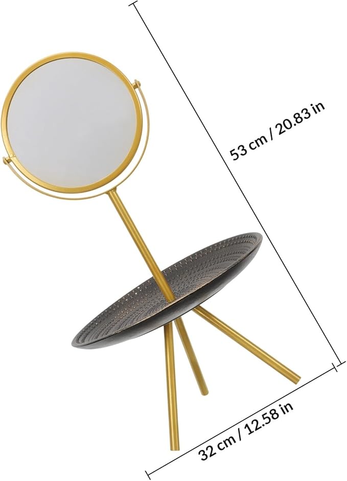 Luxshiny European Style Makeup Mirror with Jewelry Storage Tray Vintage Desk Vanity Mirror for Bedroom with Swivel Function