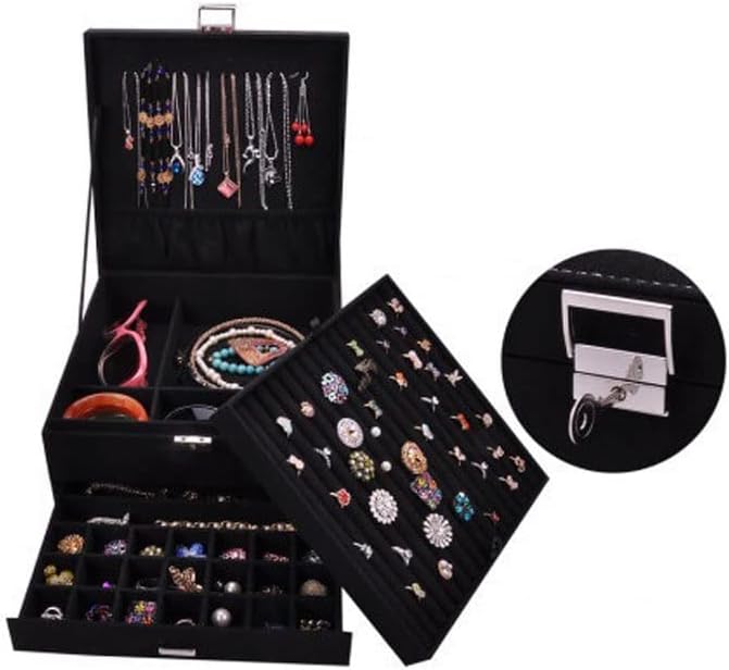 Makeup Organizers 3-Layer Jewelry Box Storage Box Necklace Ring Bracelet Bracelet Earrings Watch Jewelry Storage Box Jewelry Box Jewelry Case (Color : Black)