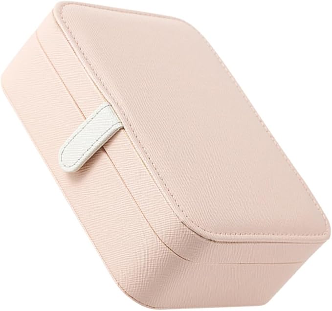 Portable Jewelry Box with Mirror for Earrings and Necklaces, Pu Leather Ring Organizer and Cosmetics Holder, Compact Jewelry Storage Case for Travel and Desktop Use, Pink