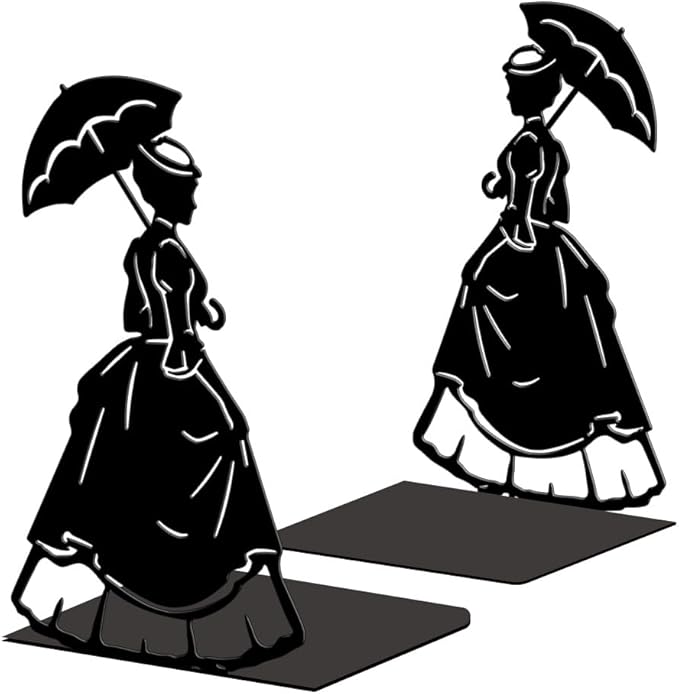 Peacoblue Metal Bookends for Shelves, Victorian Woman Modern Decorative Heavy Duty Study Book Ends Stoppers for Office, Desk, Shelf, Room Cast Iron Simple Tall Bookends 1 Pair