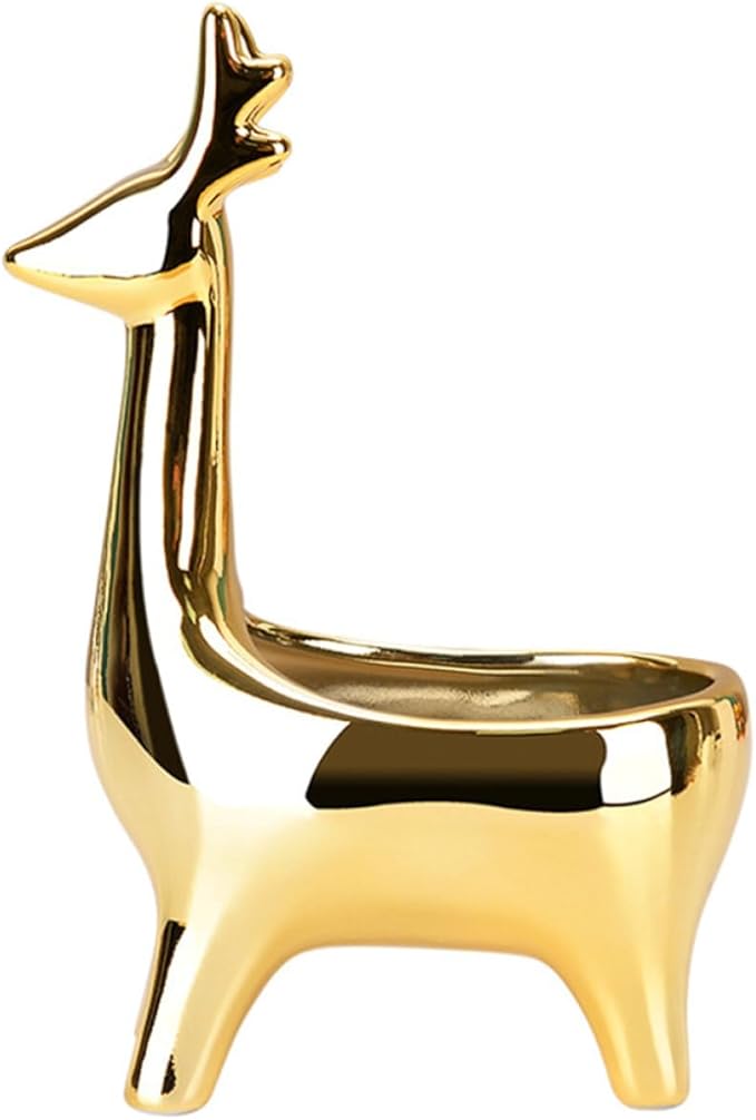 STAHAD Deer Shaped Ceramic Storage Box for Cosmetics and Jewelry, Gold Desktop Organizer Container with Lid, Decorative Holder for Makeup and Small Accessories