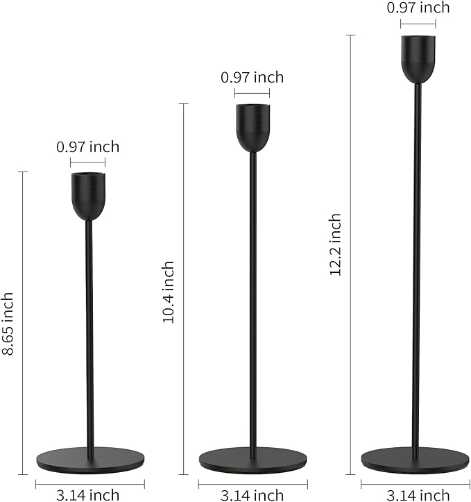 ChefBee 6PCS Black Tall Candle Candlestick Holder, Taper Pillar Candle Sticks Stand Holders Decor, Centerpiece Dining Table Wedding Festive Fireplace Mantle Vintage Room Decorations, Housewarming Gift