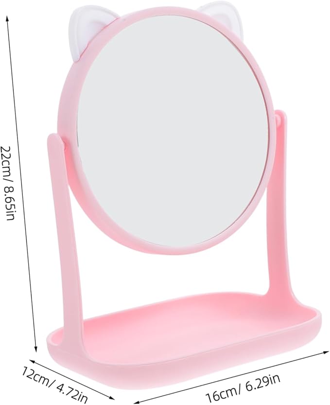 Cat Ear Makeup Mirror Storage Tray Rotatable HD Desktop Cosmetic Mirror for Girls Multifunctional Makeup Organizer for Vanity