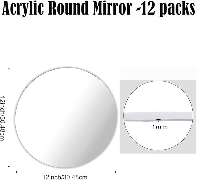 12PCS Round Mirror Plates for Centerpieces, Mirror Trays 12inch Flat Circle Mirrors for Tables Mirror Centerpieces, Circle Mirror Candle Plates for Table Centerpieces Wedding Party Centerpieces