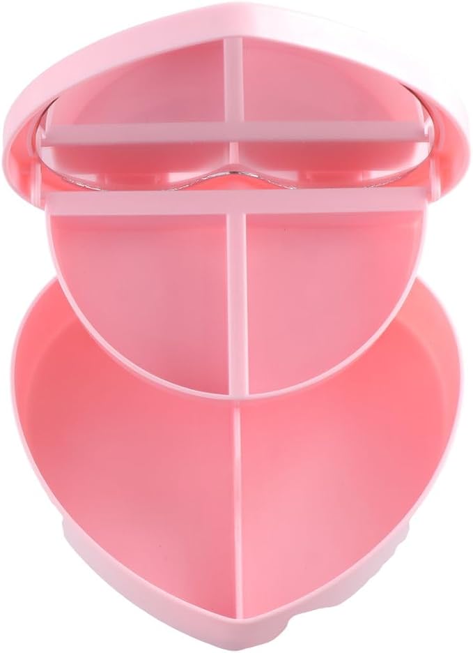 Leadigol Heart Shape Jewelry Box, Plastic Pink Jewelry Storage Organizer with Make Up Mirror, 2 Layer Jewelry Display Tray, Ideal Gift for Anniversaries, Wedding, and Valentine's Day