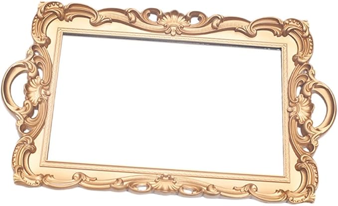 European Mirror Tray Vintage Cosmetic Storage Plate Gold Rectangular Makeup Organizer Perfume Display Prop for Vanity and Home Décor