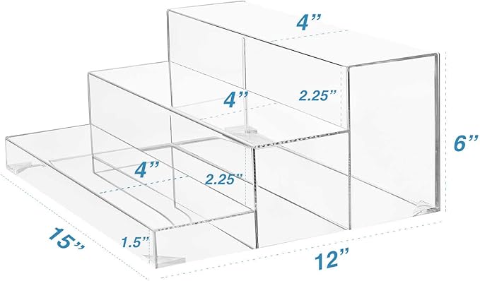 BARsics 3-Tiers Assembled Back Bar Bottle Rack Display, Clear Acrylic Stand Riser 15x6x12 inches