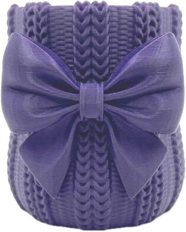 Knitted Bowknot Makeup Brush Holder, Cute Bow Vase, Pen Organizer for Kitchen, Bathroom or Office (Purple)
