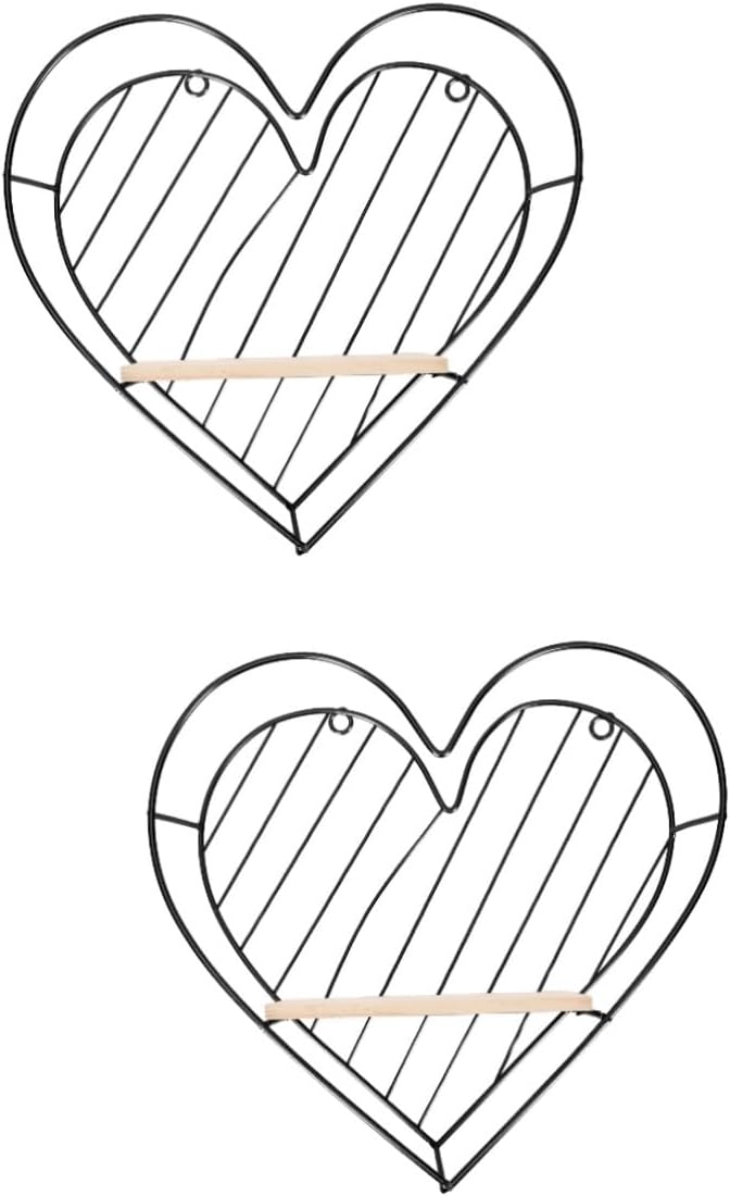 BESTOYARD 2pcs Photo Holder Wedding Decor Metal Stand Bathroom Wall Shelves Heart Hanging Shelves Metal Wall Shelves Country Wall Shelf Makeup Storage Organizer Iron Heart-Shaped Hook up