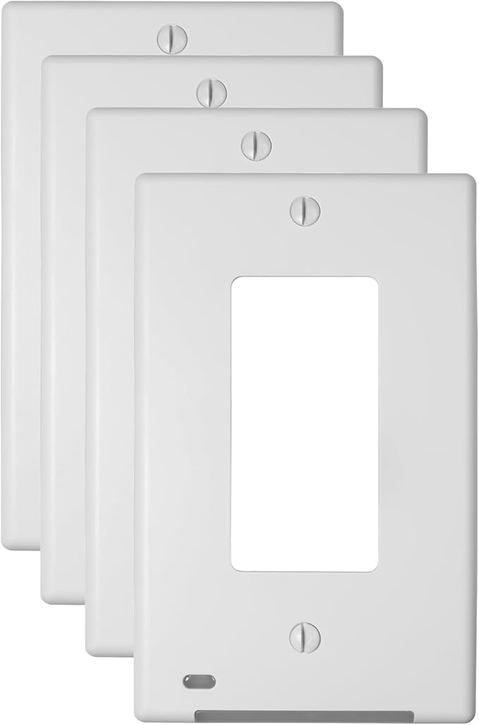 AMERELLE Universal LumiCover Outlet Cover Wallplate with Built-In Night Light, Decor, White, 4-Pack - Easy DIY Installation, Convenient Low-Profile Design, for GFCI Outlets