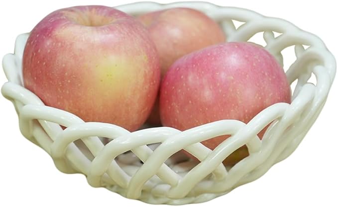 Modern Fruit Basket Storage for Kitchen Countertop Handmade White Ceramic Decorative Bowl Holder for Bread Snack Veggies Home Kitchen Décor,Stylish Key Bowl for Entry Table (W, M)