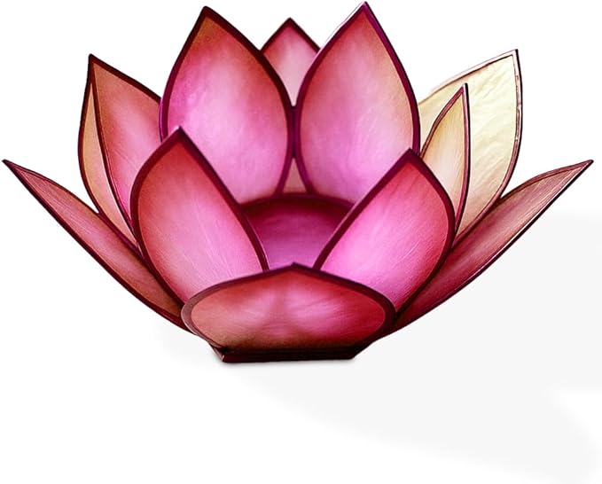 Om Gallery Capiz Shell Lotus Flower Decor Tealight Candle Holder for Serene Ambiance -Decorative Natural Shell Mini Candle Holders for Meditation, and Relaxation, Flamingo