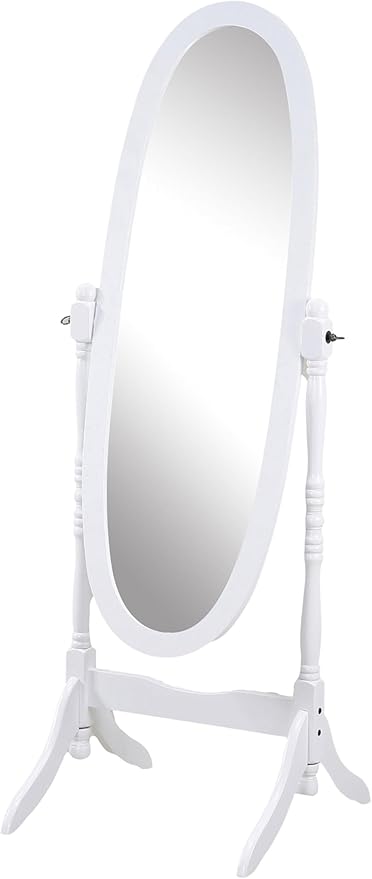 Roundhill Furniture Traditional Queen Anna Style Wood Floor Cheval Mirror, White