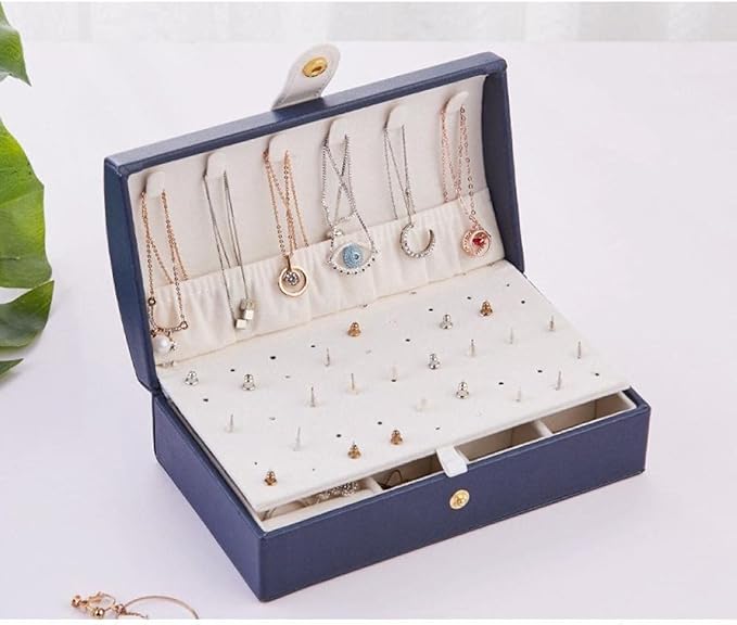 Pu Earring Jewelry Box Double Layer Storage Organizer Large Capacity Travel Small Ring Multifunctional Makeup Organizer Lipstick