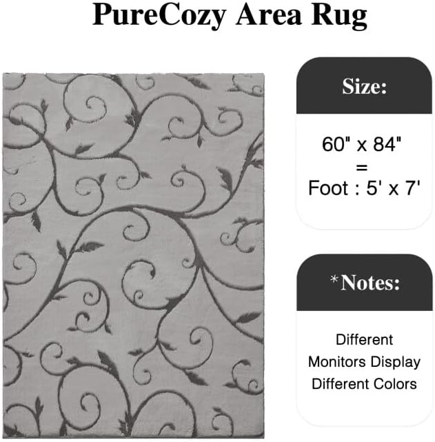 PureCozy Gray Washable Area Rug 5x7 Soft Shag Rugs for Living Room Modern Boho High Pile Non-Shedding Throw Rugs Non Slip Indoor Office Carpet for Playroom Bedroom Home Aesthetic Decor