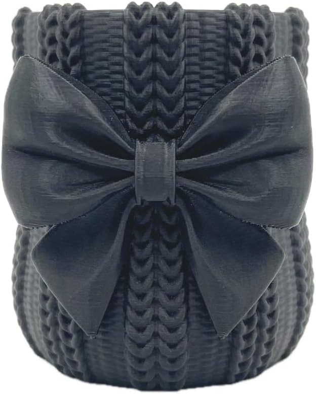Knitted Bowknot Makeup Brush Holder, Cute Bow Vase, Pen Organizer for Kitchen, Bathroom or Office (Black)