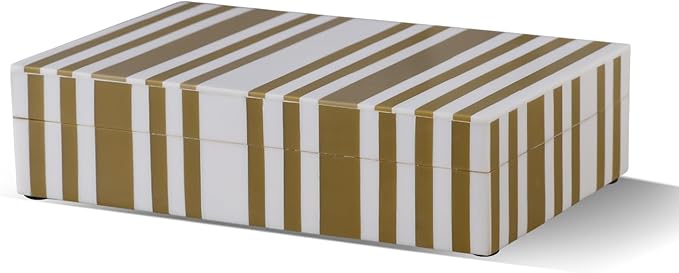 Handicrafts Home Large Decorative Storage Box with Lid– 8x5x2” Coffee Table Organizer, Keepsake-Decorative Boxes for Home Decor, Stylish Decorative Box for Office Décor-Ivory Stripped