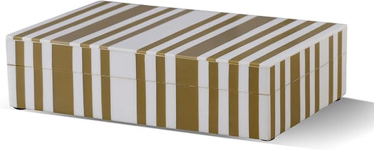 Handicrafts Home Large Decorative Storage Box with Lid– 8x5x2” Coffee Table Organizer, Keepsake-Decorative Boxes for Home Decor, Stylish Decorative Box for Office Décor-Ivory Stripped