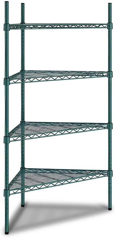 33" W x 24" D x 54" H NSF Green Triangle Heavy Duty Corner Shelving Kit, 4-Shelf Adjustable Wire Rack