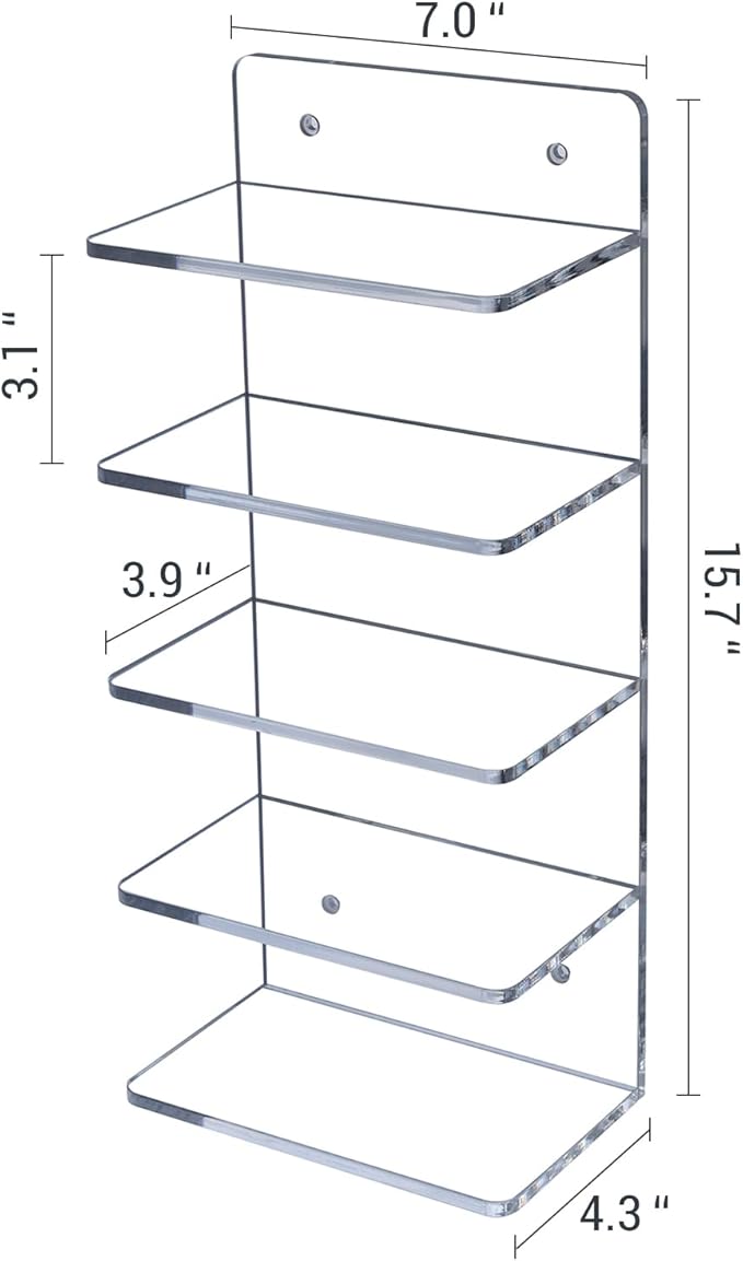 MyGift 5 Tier Clear Acrylic Sunglasses Holder Rack, Wall Mounted Eye Glasses Shelf or Tabletop Display Stand, Retail Eyewear Showcase Storage Organizer, Set of 2