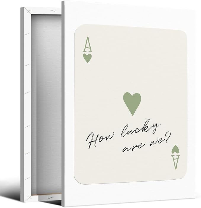 abrtolpffo Trendy How Lucky Are We Canvas Wall Art, Sage Green Ace of Hearts Poker Art Print, Retro Playing Card Aesthetic Poster for Bedroom, Inspirational Quotes Wall Decor 16x24in Wrapped Canvas