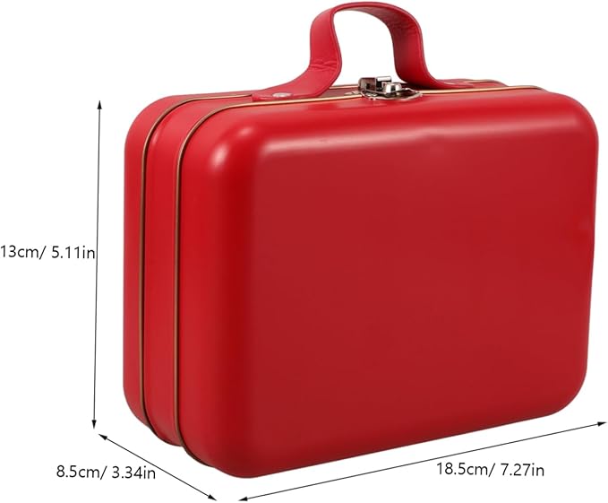 ULTECHNOVO Mini Suitcase Storage Box Compact Iron Handheld Container for Toys Makeup and Jewelry for Travel Boys and Girls and Home Organization Red