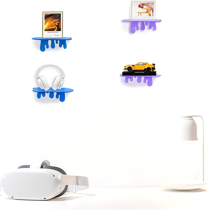 SetGame 2-Pack Acrylic Small Wall Shelves - 7 Inch Floating Shelf for Walls, Home Wall Display Ledges for Storage, Room Décor, Small Album & Items Organizer Display Dripping Wall Decor
