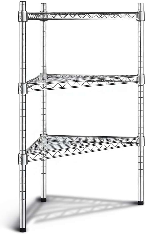 25" W x 18" D x 34" H NSF Chrome Triangle Heavy Duty Corner Shelving Kit, 3-Shelf Adjustable Wire Rack