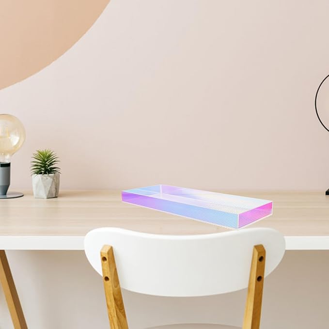 Uonlytech Acrylic Perfume Tray and Makeup Organizer Small Size Rainbow Stripe Cosmetic Storage Tray for Vanity Table and Entryway Key Holder Home Use