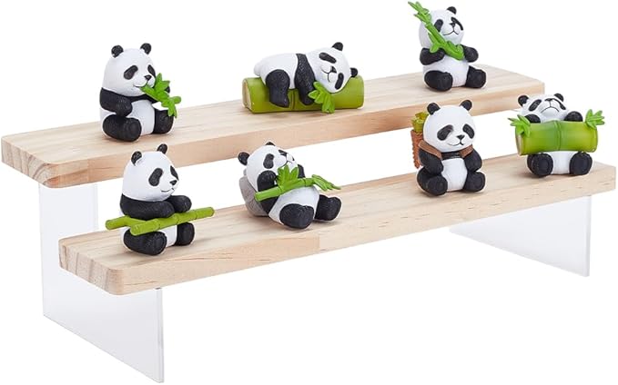 NBEADS 2-Tier Wooden Display Riser Shelf, Blanched Almond Tabletop Small Model Stand Risers Acrylic Display Makeup Step Perfume Organizer for Cosmetics Figure Collection, 11.7x4.3x3.5inch