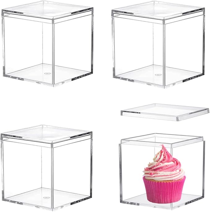 KissYou Acrylic Box With Lid Clear Display Box 4 Pieces Small Acrylic Square Cube Jewelry Storage Box Wedding Graduatio Party Gift Candy Boxes
