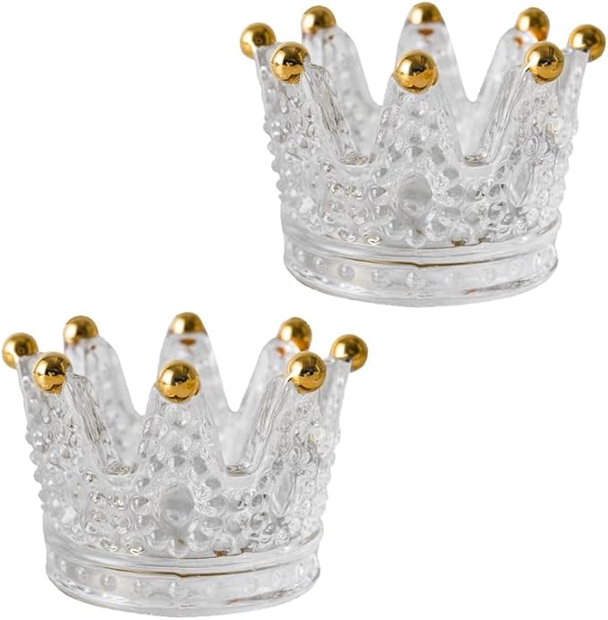 Crystal Glass Candle Holder Sets Crown Shaped for Tealight Candles, Beauty Makeup Blenders and Sponges Storage Rack, Jewelry Watch Organizer, Nail Art Dappen Dish, Wedding Christmas Home Decor