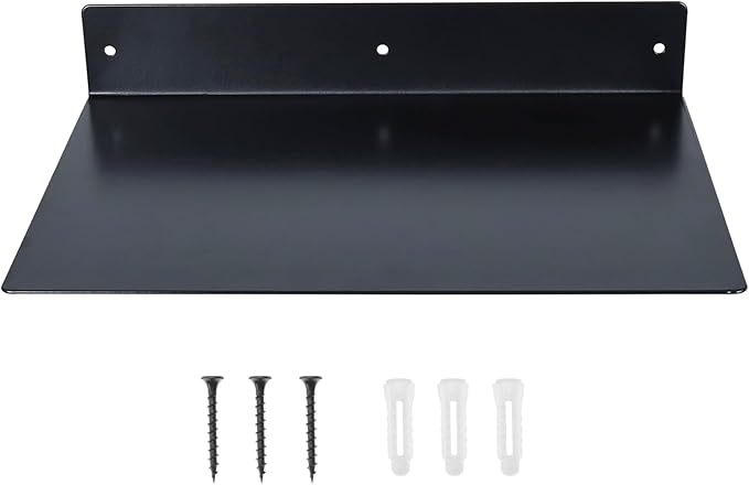 RealPlus Metal Floating Shelf Wall Mounted (12 inch x 8 inch) Heavy Duty Steel Display Shelves, Black