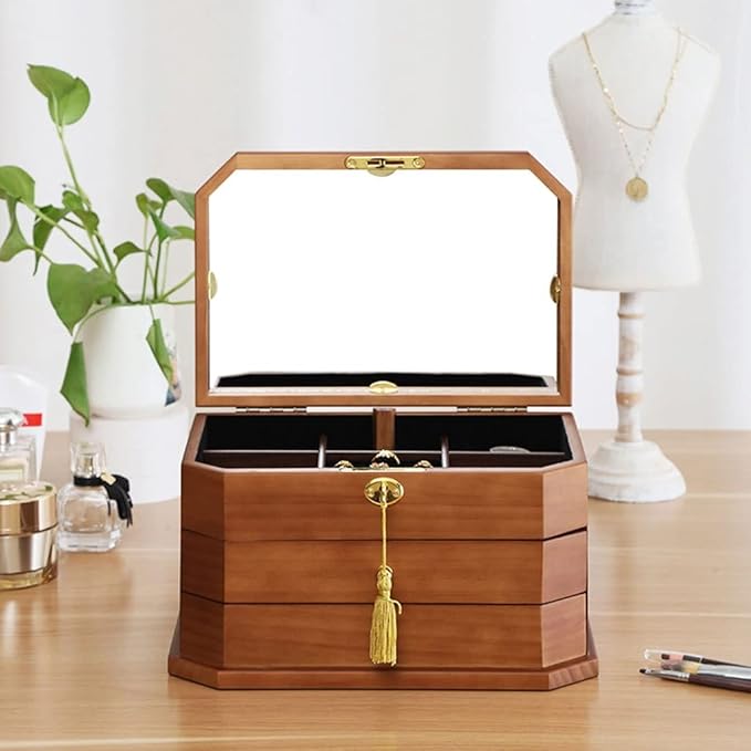 Makeup Organizers Jewelry Box Wooden Multilayer Drawer Jewelry Box Retro Chinese Storage Box Ring Earring Necklace Bracelet Storage Box 12.40 Inches Jewelry Cas