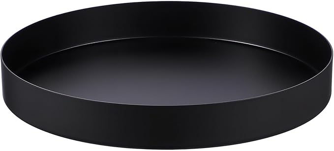 Black Round Tray Coffee Table Tray Decorative Metal Candle Plate Stainless Steel Circle Serving Platter Spa Makeup Organizer Dish Farmhouse Centerpiece Home Bathroom Decor (Black, 20CM)