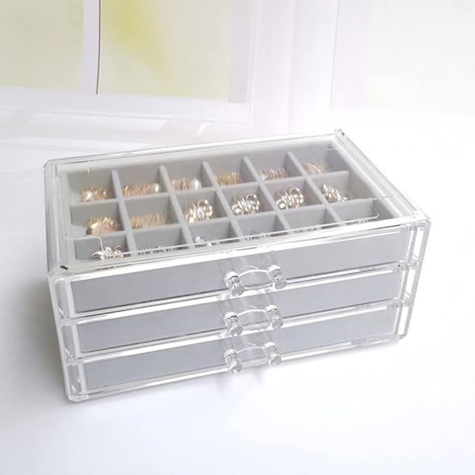 Cabilock Jewelry Storage Case Jewelry Box Organizer Earring Necklace Rings Drawer Organizer Display Holder For Earring Necklace Bracelets Grey Makeup Display Case