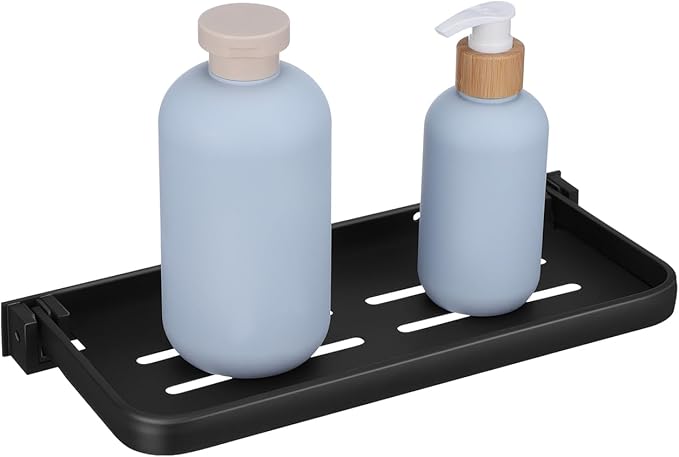 iplusmile Foldable Wall Shelf 11.92X5.23X0.90In Aluminum Storage Rack with Drainage Holes Compact Floating Bathroom Vanity Organizer for Kitchen and Laundry