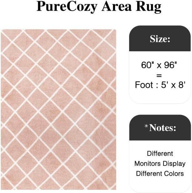 PureCozy 5x8 Checkered Rug for Bedroom Pink and White Modern Soft Area Rug Fluffy Non-Slip Carpet for Living Room Playroom Home Aesthetic Decor