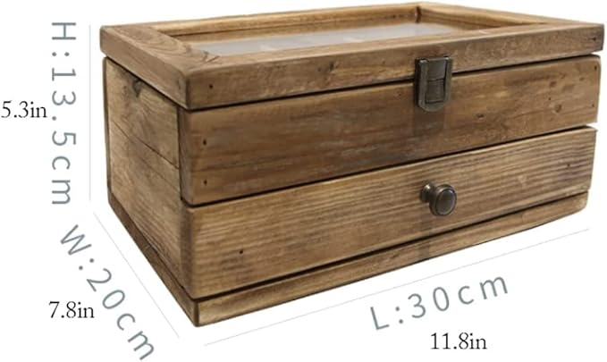 Makeup Organizer Jewelry Case Organizer Jewelry Storage Jewelry Box Solid Wood Retro Distressed Wooden Jewelry Organizer Box With Clear Lid Double-Layer Jewelry Case For Rings Jewelry Box Je