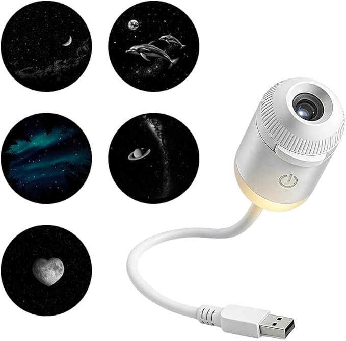2-in-1 Galaxy Projector Night Light, USB Starry Sky Night Light Projector with Adjustable Brightness, Mini LED Projection Lamp for Bedroom Ceiling Wall Room Decor (A-5 Projection Films)