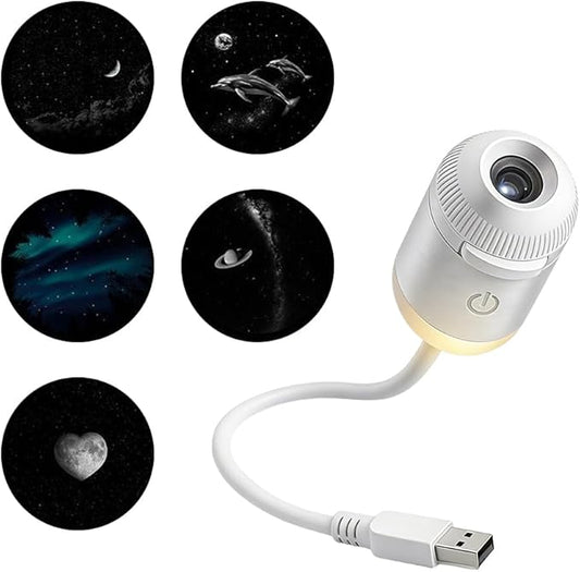 2-in-1 Galaxy Projector Night Light, USB Starry Sky Night Light Projector with Adjustable Brightness, Mini LED Projection Lamp for Bedroom Ceiling Wall Room Decor (A-5 Projection Films)