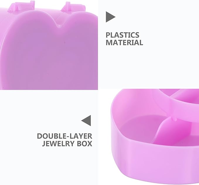 SUPVOX 2pcs Jewelry Box Heart Shaped Double Layer Organizer with Makeup Mirror Plastic Storage Case for Hair Accessories and Trinkets Bedroom