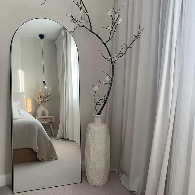 SUNQUEEN 59"x16" Floor Mirror Full Length, Arched Full Length Mirror with Stand, Full Body Mirrors for Bedroom Living Room or Cloakroom Black