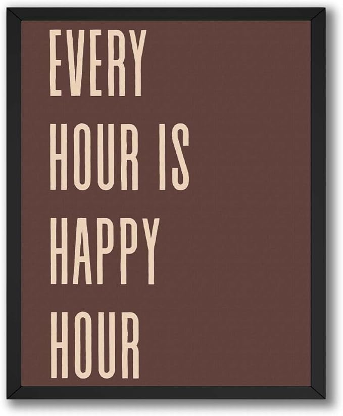 InkFlow Posters Every Hour Happy Hour Poster - Retro Typography Quote Art - Warm Brown Minimal Design - Kitchen Bar Wall Decor Accent - Modern Home Print - 16x20 Unframed Canvas Print