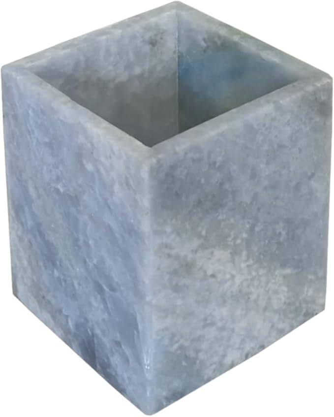Natural Marble Stone Square Storage Container Empty Vessel Holder Cup for Candle/Pens/Sundries items (Blue Crystal Marble)