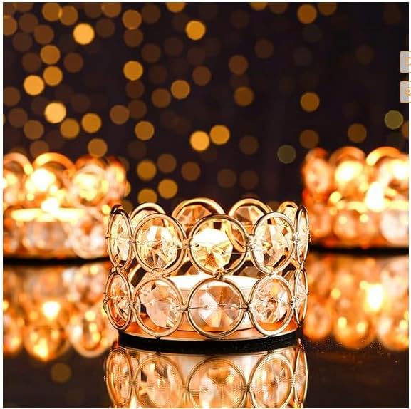 VINCIGANT Pack of 12 Gold Crystal Tea Light Candle Holders for Wedding Home Table Centerpiece Decoration, Valentine's Day Gifts (Candle Excluded)