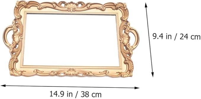 GALPADA European Vintage Mirror Tray Makeup Organizer Perfume Storage Plate Gold Rectangular Decorative Vanity Tray for Home Décor and Photography Display