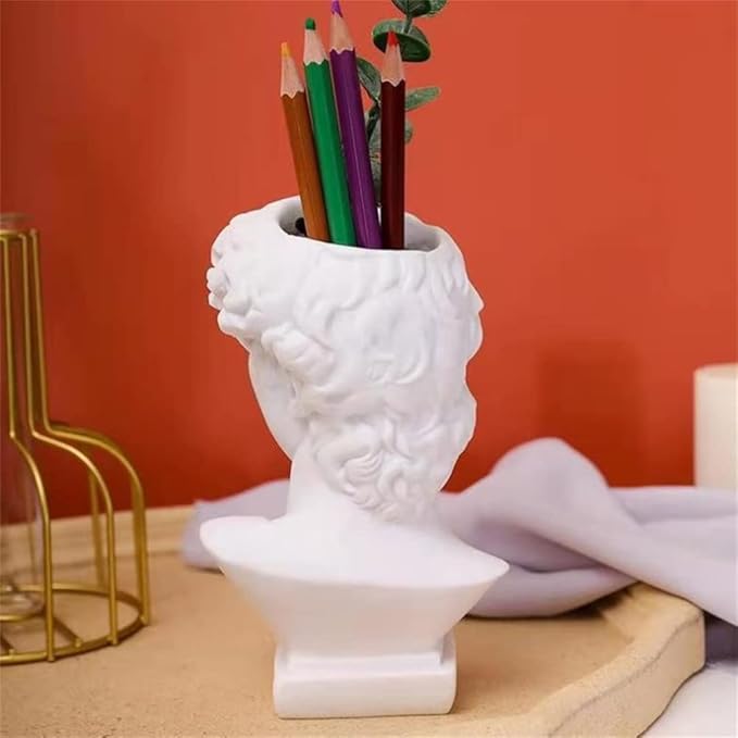 David Statue Flowers Vase Unique Small Bud Vase Sculpture Planter Cosmetic Makeup Brushes Container Pen Holder Display Organizer Creative Art Gift for Home Office Rustic Table Decoration