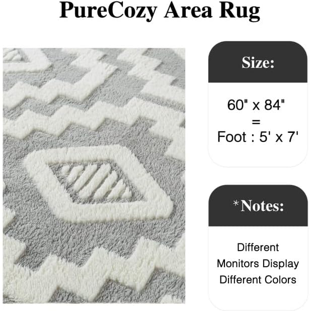 PureCozy Super Soft Shag Rug 5x7 for Living Room Modern Gray Washable Large Area Rugs High Pile Non-Shedding Throw Rugs Non Slip Indoor Office Carpet for Playroom Bedroom Home Aesthetic Decor