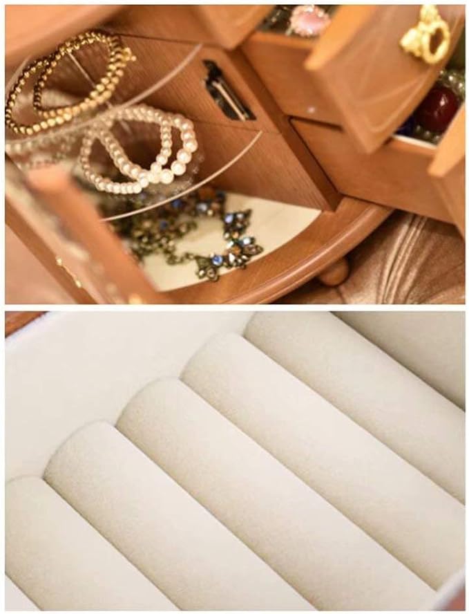 MUSUMI Large Wooden Jewelry Display/Gift Box Organizer Makeup Jewellery Storage Travel Case with 3/5 Drawer (E)